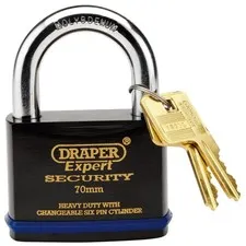 Draper 70mm Heavy Duty Padlock 2 Keys Super Tough Molybdenum Steel Shackle 64195