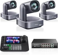 4K PTZ Camera and Conroller Bundle/Kit - 3-Pack 12X Optical Zoom NDI AI Tracking