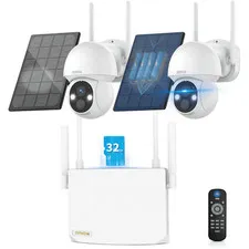 OHWOAI 4MP Solar PTZ Outdoor Security Camera System, 4 Cameras, 10-Channel Mini