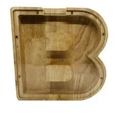 Letter “B” Piggy Bank Wooden Coin Money Saving Box Jar Coins Storage Box