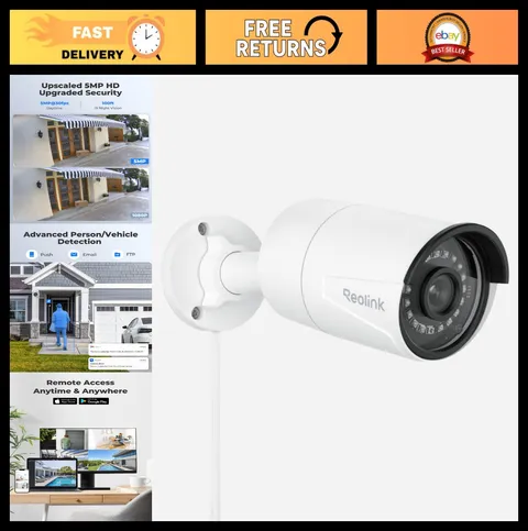 5MP PoE Security Camera, 100ft IR Night Vision, Outdoor Surveillance, IP Camera