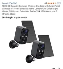 FOAOOD Security Cameras Wireless Outdoor with Solar Panel Cameras (2Packs-Black)