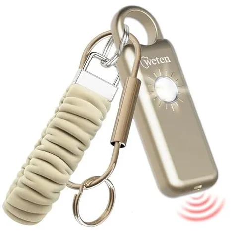 Personal Safety Alarm Keychain – 130dB Siren with Bottom Speaker, Gold Satin