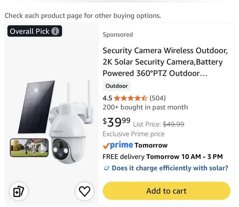 Rebluum 2K Solar Wireless PTZ 360° Outdoor Surveillance Camera, White
