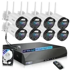 【90ft Super Night Vision】 5MP Outdoor Wireless 5MP 8-Cams 6TB【90-Day Storage】