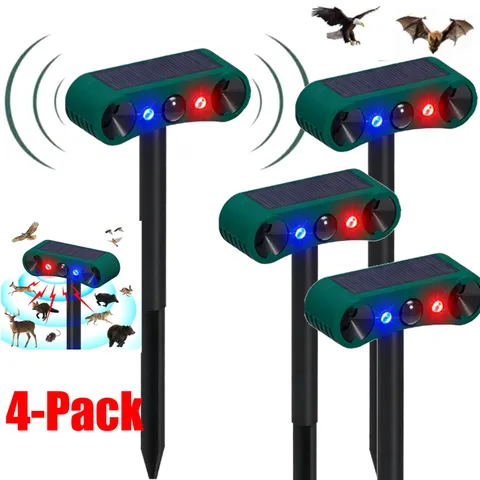 Solar Motion Sensor Alarm 2*130db Sound And Ultrasonic Animal Repeller For Farm