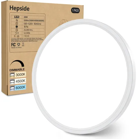 hepside 12Inch Flush Mount Light Fixture White, 28Watt, 12Inch-1pack, White