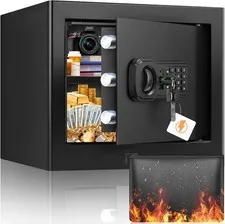 9.84" Tall Small Fireproof Safe Box, 1.2 Cu Ft Security Home Safe