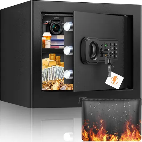 9.84" Tall Small Fireproof Safe Box, 1.2 Cu Ft Security Home Safe