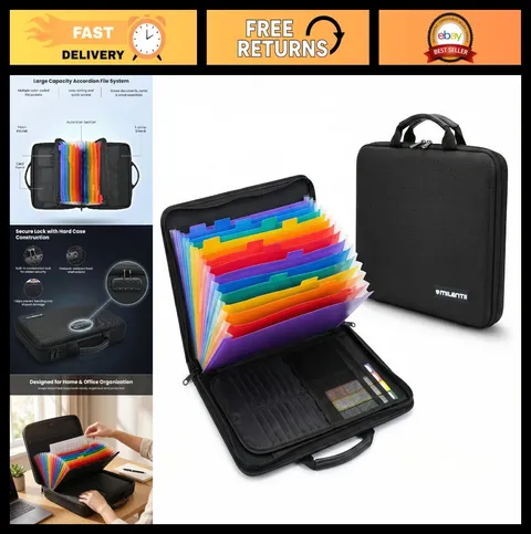 Fireproof Document Storage Box with Lock, Portable File Organizer & Accordion Fo