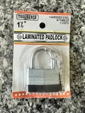 1 1/2''   Lock Laminated Padlock Hardened Steel 2 Keys Made by Tool Bench NIP
