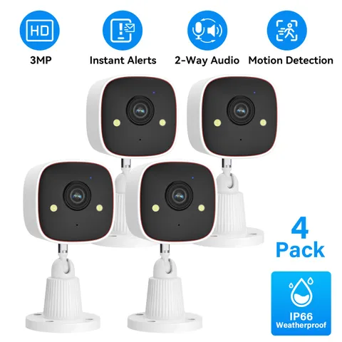 4-Pack Wireless 2.4G WiFi Security Camera System Smart Outdoor Night Vision 3MP