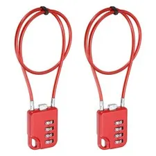4-Digit Combination Padlock with Coated Steel Wire Rope (15.8 Inch, Red) (2Pcs)