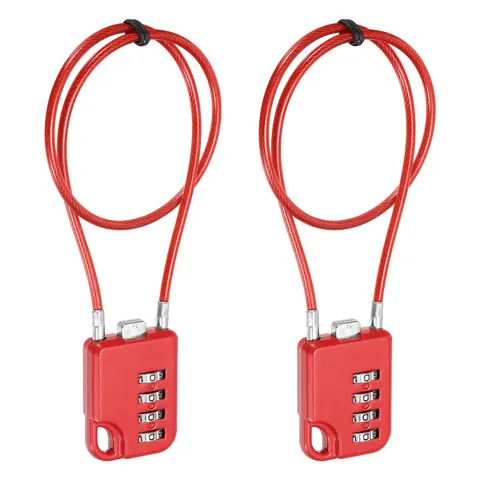 4-Digit Combination Padlock with Coated Steel Wire Rope (15.8 Inch, Red) (2Pcs)