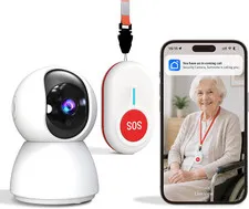 Wifi Elderly Monitor Camera with SOS Button | Remote App Alerts, SOS Button, Liv