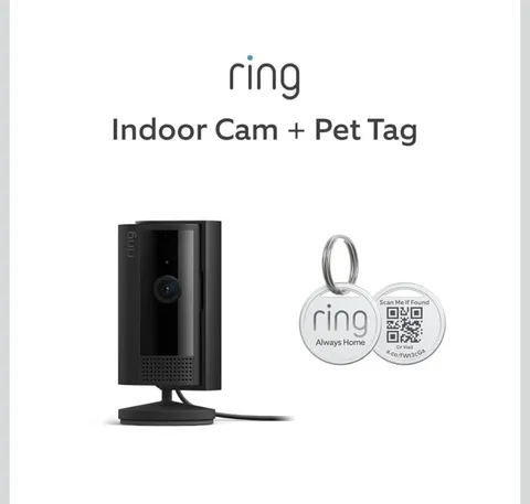 Ring Indoor Cam (2nd Gen), Black with Ring Pet Tag