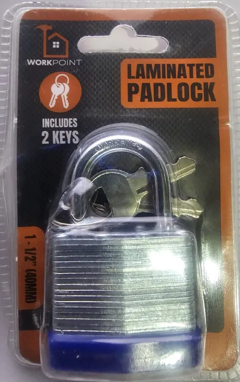 Work Point Stainless Steel Laminated PadLock 1/2 Inch Shackle and 2 Keys