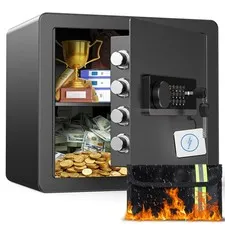 1.4 cu ft Security Safe Box Electronic Lock, Fireproof Waterproof Bag, Black Ste