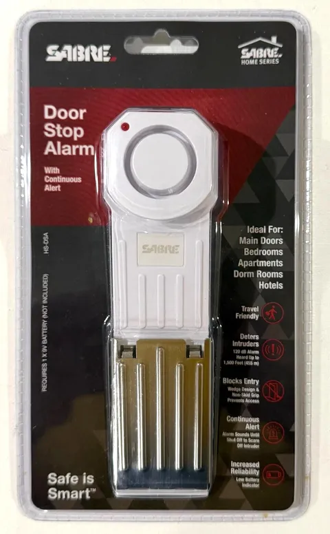 NEW Sabre Door Stop Alarm with Continuous Siren LOUD Alert 120 dB NIB Sealed