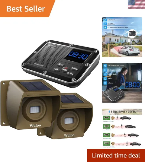 Solar Driveway Alarm Wireless Outside 1800ft Range, Outdoor Motion Sensor & D...
