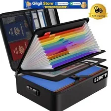 Fireproof 5200℉ Document Organizer with 13 Pockets & Lock - Portable Storage