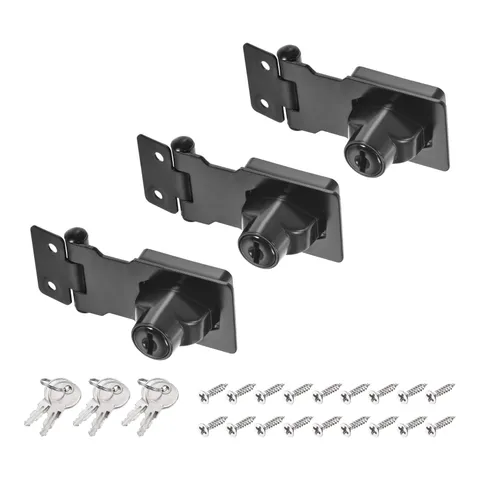 3Pcs 2.5Inch Keyed Hasp Locks Twist Knob Locking Keyed Different, Black