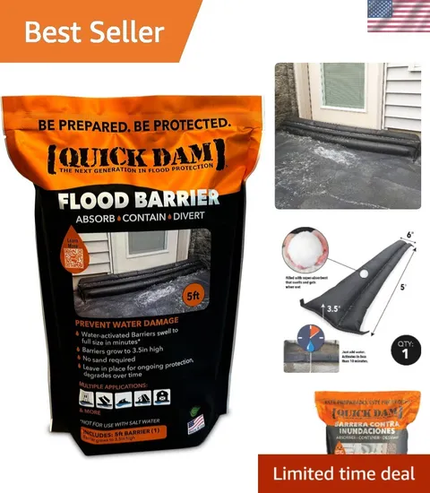 Water-Activated Flood Barrier-5 Feet-1/Pack, 5-ft, Black