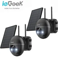 2PCS ieGeek Wireless Outdoor Security Cameras 2K Solar Security Camera System