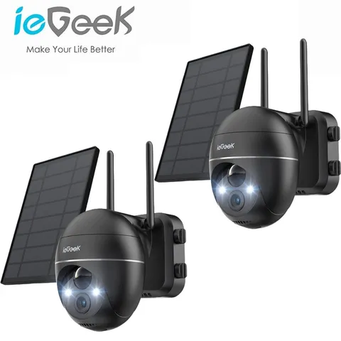 2PCS ieGeek Wireless Outdoor Security Cameras 2K Solar Security Camera System