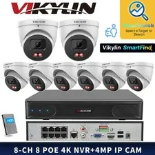 VIKYLIN SmartFind 8POE 8CH NVR MD Smart Light 4MP Security IP Camera Systems Lot