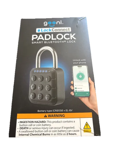 Geeni LockConnect Padlock Smart Bluetooth Lock Waterproof Multi-Access - Black