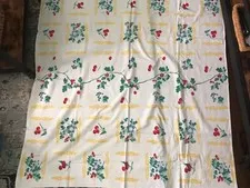 Vintage TABLECLOTH Cheeries Blueberries Acorns Flowers 