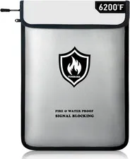 6200°F Upgraded Fireproof Document Bag, 15.7 X 11.4 Faraday Bag, Fireproof Money