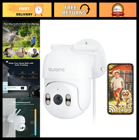 2K Outdoor Security Camera, 360° PTZ, Color Night Vision, Wi-Fi, Motion Detectio