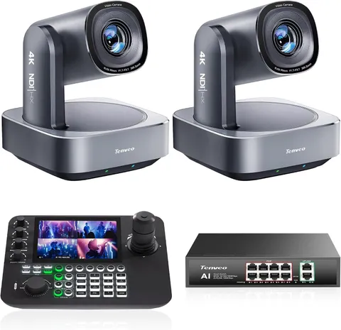 4K NDI PTZ Camera Bundle/Kit - 2-Pack 20X Optical + 8X Digital Zoom AI Cameras (