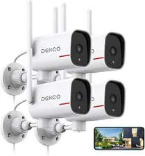 4 Pack Wired Home Camera Outdoor with 2K Color Night Vision, Pan Rotating 180° S