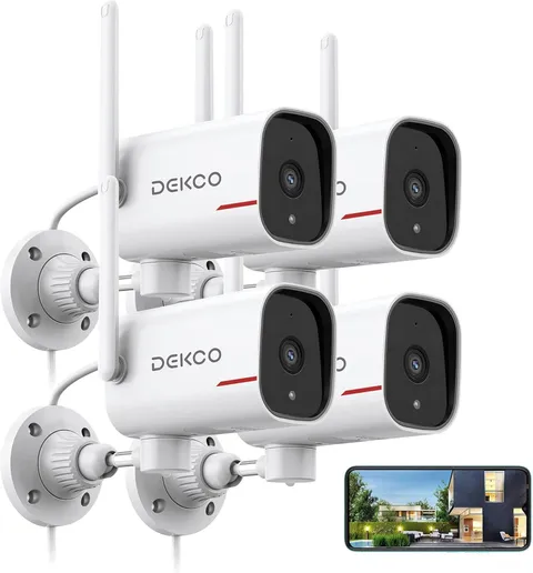 4 Pack Wired Home Camera Outdoor with 2K Color Night Vision, Pan Rotating 180° S