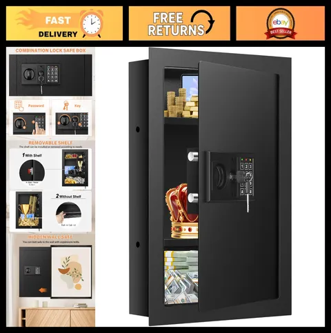 22.05" Tall In-Wall Safe with Combination Lock, 2 Shelves, Hidden Storage for Mo