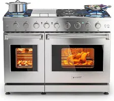 48 Inch Freestanding Gas Range Ovens with 6 Cu.Ft Large Capacity Double Convecti
