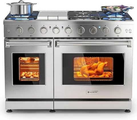 48 Inch Freestanding Gas Range Ovens with 6 Cu.Ft Large Capacity Double Convecti