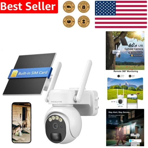 Solar 4G LTE Security Camera Outdoor Wireless PTZ 2K HD Motion Detection Cloud