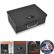 Large Capacity Fireproof Lock Box for Documents, Cash, and Valuables - 3-Digit