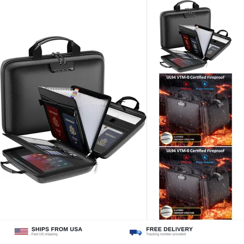 Fireproof File Organizer with Lock, Hard Case Fireproof Document Box with 13 ...