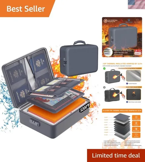 Upgraded Waterproof Fireproof Document Organizer - 8-Layer Security with Lock