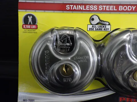 Padlock set of 2 Brinks Promax Security Can Key the same Stainless Steel NEW