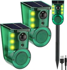 2 Pack Solar Outdoor Ultrasonic Motion Sensor Alarm Ultrasound Alarms, Green