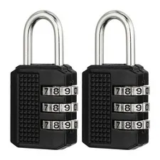 Combination Padlock (Medium, Black)(2 Pcs), 3-Digit Shackle Code Locks