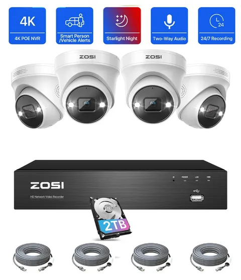 ZOSI 8CH 4K POE 2TB HDD NVR Security 5MP Camera System AI Human Vehicle Detect