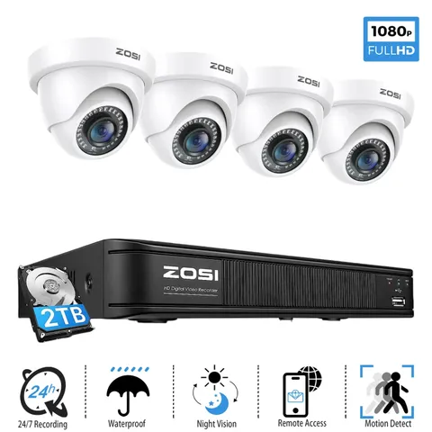 ZOSI 1080P 8CH DVR CCTV Security Camera Outdoor System 24/7 Record IP66 2TB HDD
