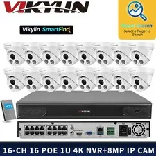 Vikylin Smartfind 16POE 16CH NVR IR MIC 8MP 4K Security IP Camera Systems MD Lot